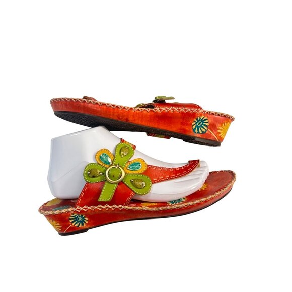 L'Artiste Spring Step Santorini Hand Painted Leather Thong Sandals 39 US 8.5 - Picture 4 of 7